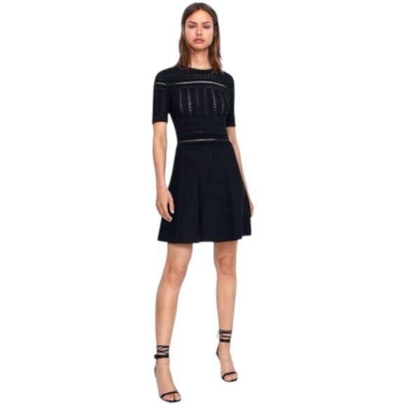 Zara Black Open Knit A-Line Dress Size Medium Cocktail Edgy Dark Academia - Picture 16 of 16